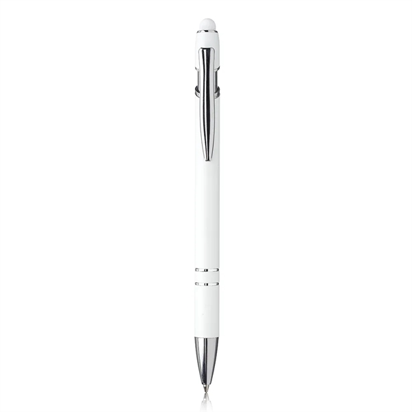 Ballpoint pen with aluminum barrel, rubber coating, chrome trim, and stylus... from ASI 39552 BEL Promo