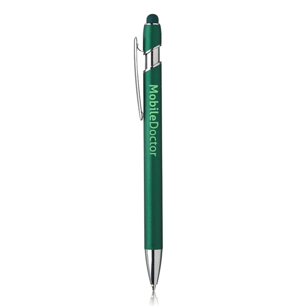 Ballpoint pen with aluminum barrel, rubber coating, chrome trim, and stylus... from ASI 39552 BEL Promo