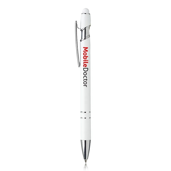 Ballpoint pen with aluminum barrel, rubber coating, chrome trim, and stylus... from ASI 39552 BEL Promo