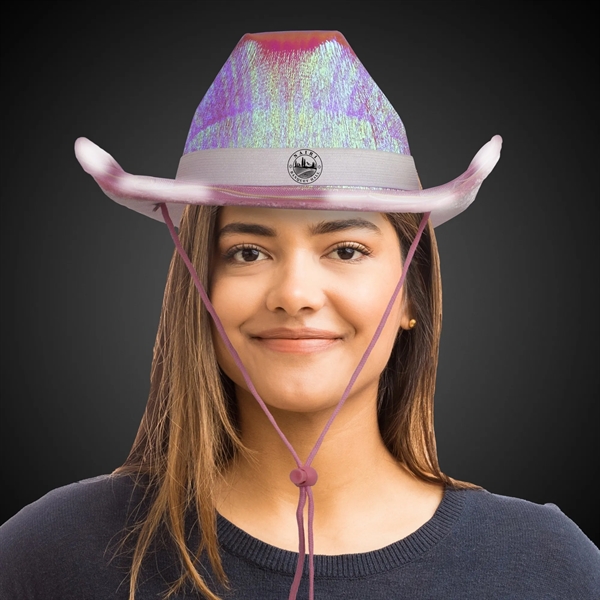 Iridescent pink fabric cowboy hat with eight light up LEDS, three... from ASI 42016 Brighter Promotions Inc