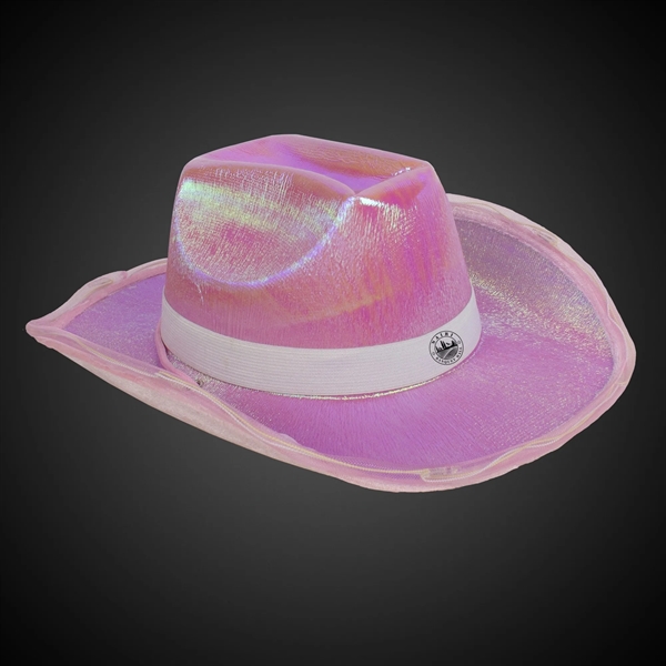 Iridescent pink fabric cowboy hat with eight light up LEDS, three... from ASI 42016 Brighter Promotions Inc