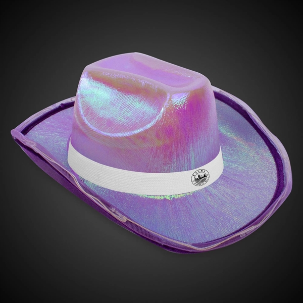 Iridescent purple fabric cowboy hat with eight light up LEDS, three... from ASI 42016 Brighter Promotions Inc