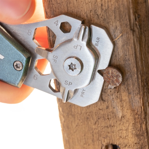 3.3" x 1.5" stainless steel 14-in-1 pocket tool with carabiner clip... from ASI 52263 EMT