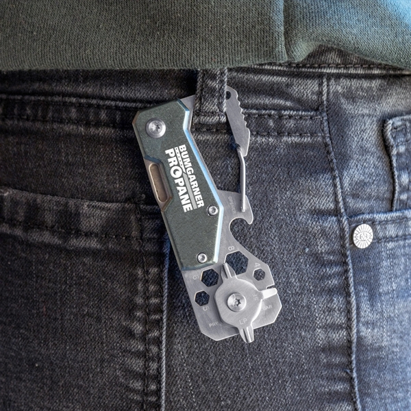 3.3" x 1.5" stainless steel 14-in-1 pocket tool with carabiner clip... from ASI 52263 EMT