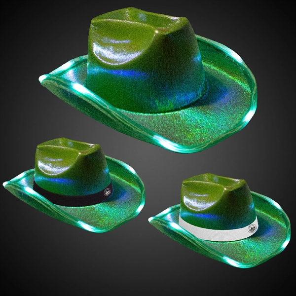 Iridescent green fabric cowboy hat with eight light up LEDs and... from ASI 42016 Brighter Promotions Inc