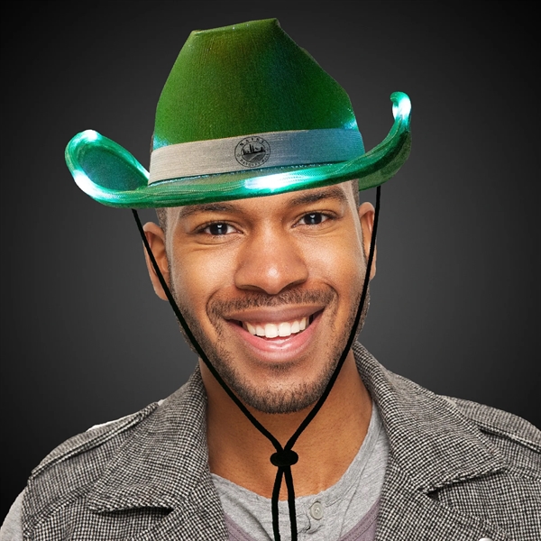 Iridescent green fabric cowboy hat with eight light up LEDs and... from ASI 42016 Brighter Promotions Inc