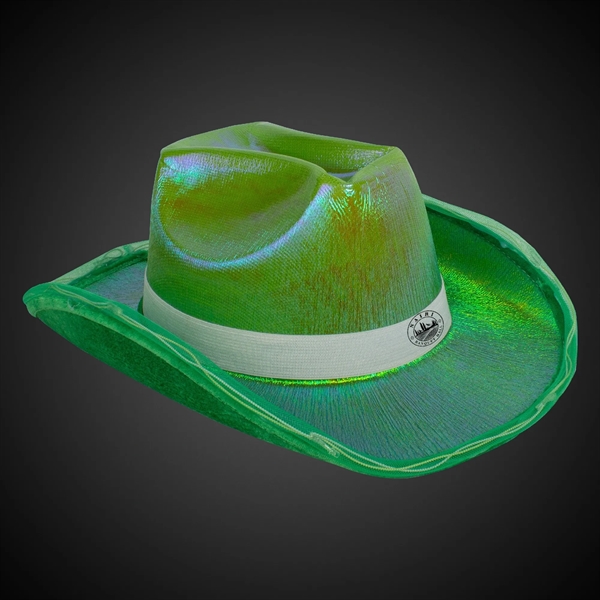 Iridescent green fabric cowboy hat with eight light up LEDs and... from ASI 42016 Brighter Promotions Inc