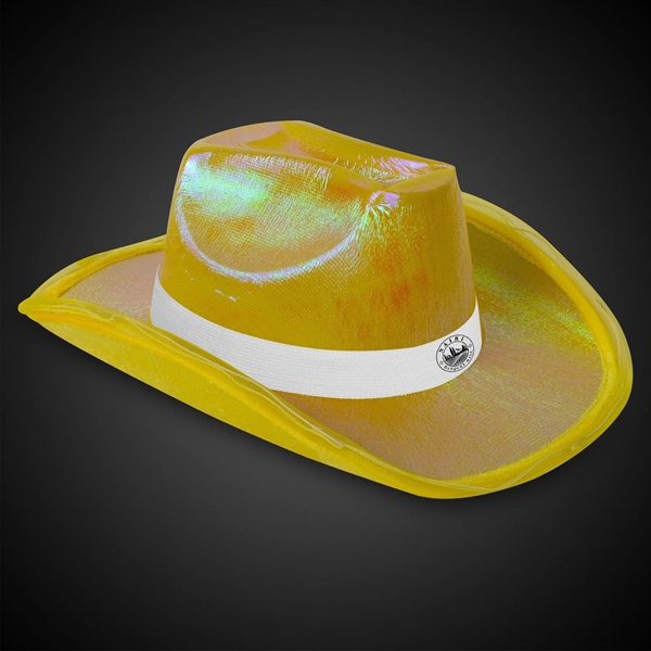 Iridescent yellow fabric cowboy hat with eight light up LEDS, three... from ASI 42016 Brighter Promotions Inc