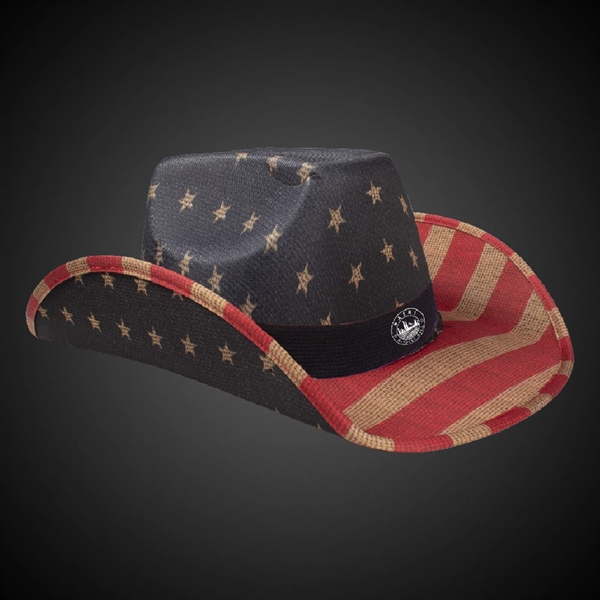 Fabric vintage style cowboy hat with American flag design and optional... from ASI 42016 Brighter Promotions Inc