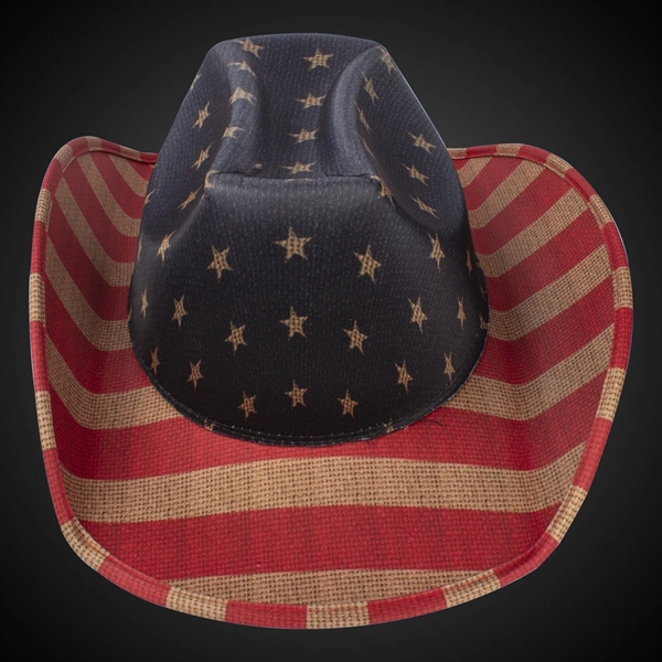 Fabric vintage style cowboy hat with American flag design and optional... from ASI 42016 Brighter Promotions Inc