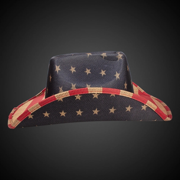 Fabric vintage style cowboy hat with American flag design and optional... from ASI 42016 Brighter Promotions Inc