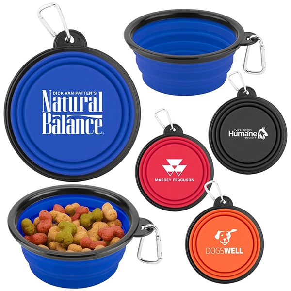 Collapsible pet bowl made of silicone with a carabiner for portability.... from ASI 88060 Snugz/USA Inc / Sweda®