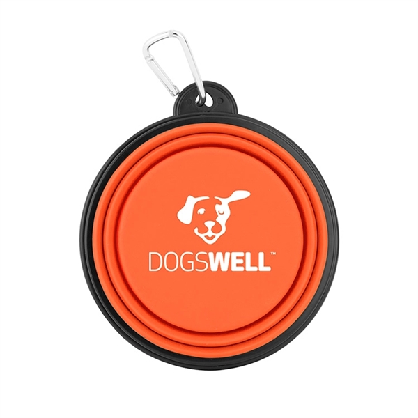 Collapsible pet bowl made of silicone with a carabiner for portability.... from ASI 88060 Snugz/USA Inc / Sweda®