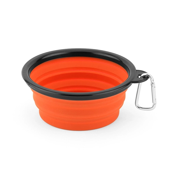 Collapsible pet bowl made of silicone with a carabiner for portability.... from ASI 88060 Snugz/USA Inc / Sweda®