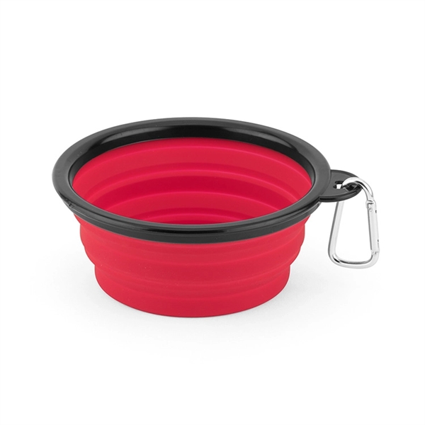 Collapsible pet bowl made of silicone with a carabiner for portability.... from ASI 88060 Snugz/USA Inc / Sweda®