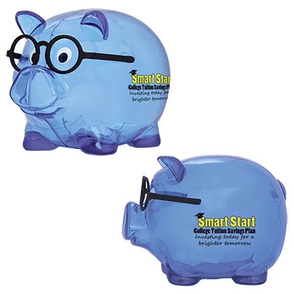 Piggy bank with black eyeglasses and a twist-off plug on bottom.... from ASI 62190 Illini