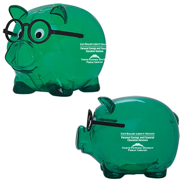 Piggy bank with black eyeglasses and a twist-off plug on bottom.... from ASI 62190 Illini