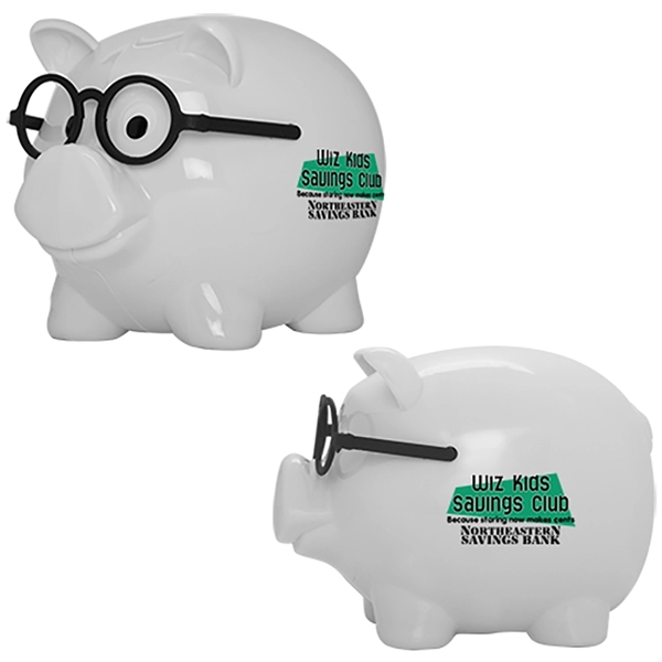 Piggy bank with black eyeglasses and a twist-off plug on bottom.... from ASI 62190 Illini