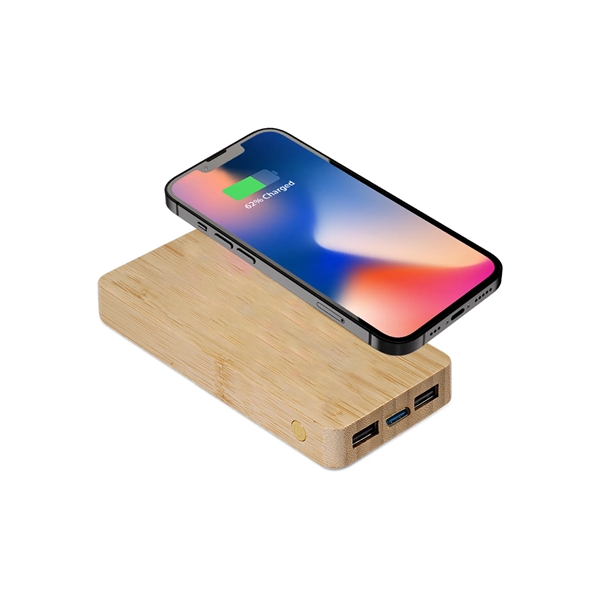 Hayes Bamboo Wireless Power Bank 10,000mAh. Eco Friendly with Dual Charge... from ASI 74741 NVS Promo Designs, Inc.
