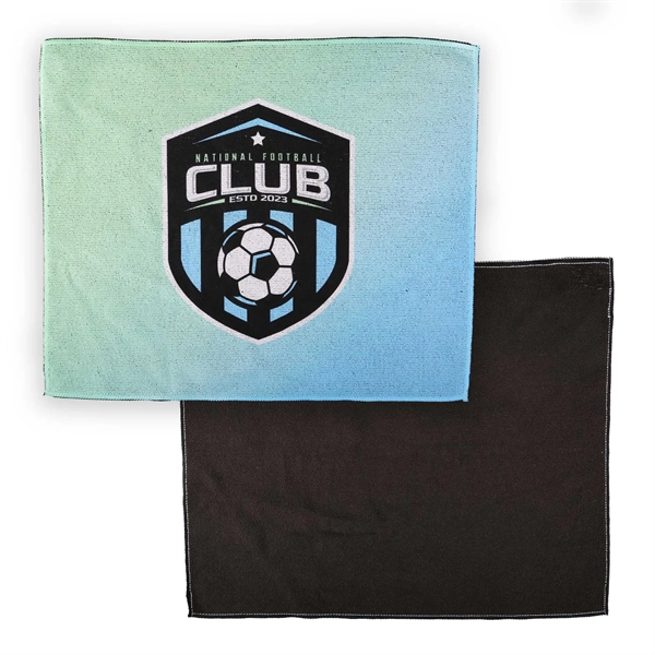 Microfiber golf towel with soft terry back. Full-color print. Optional carabiner... from ASI 61966 HPG / Best Promotions USA