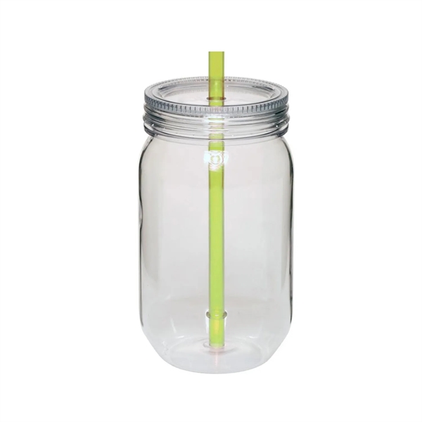 24 oz. Plastic mason jar with straw plus free 1 color... from ASI 37218 Athena Promo (tm)