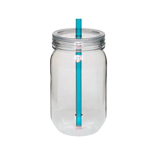 24 oz. Plastic mason jar with straw plus free 1 color... from ASI 37218 Athena Promo (tm)