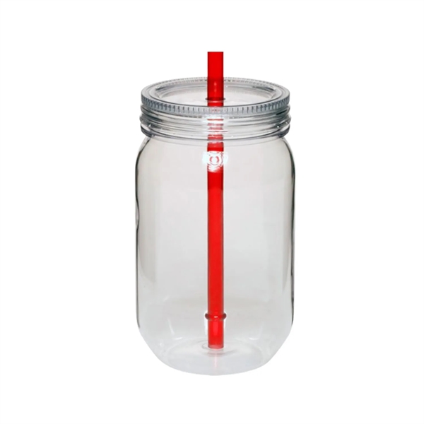 24 oz. Plastic mason jar with straw plus free 1 color... from ASI 37218 Athena Promo (tm)