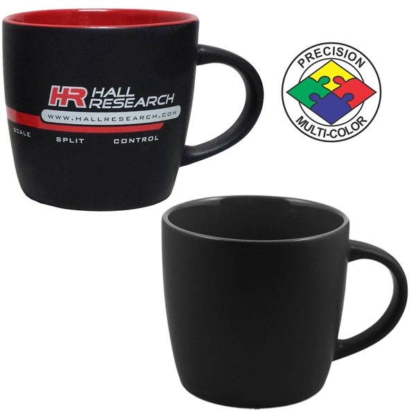 12oz Two-Tone Euro Cafe Mug, glossy black exterior and colored glaze... from ASI 80093 Pyrographics / Pyrographics Line