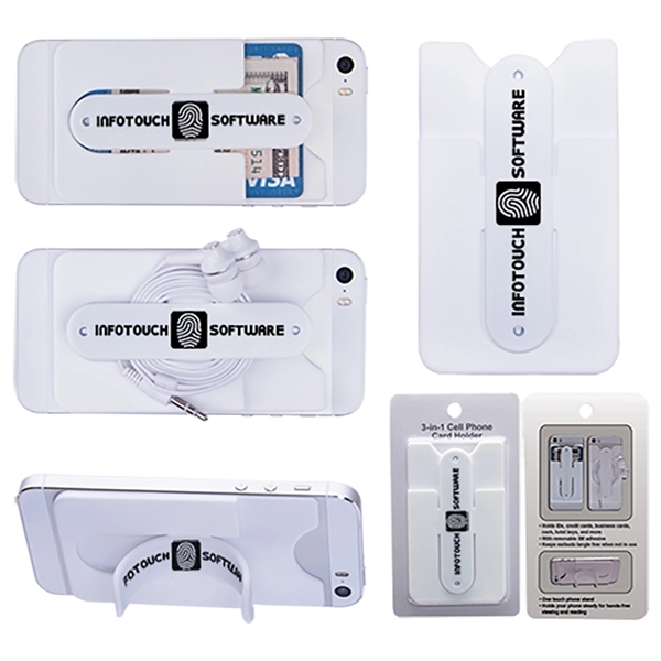 3-in-1 cell phone card holder with retail packaging, ear bud storage... from ASI 62190 Illini