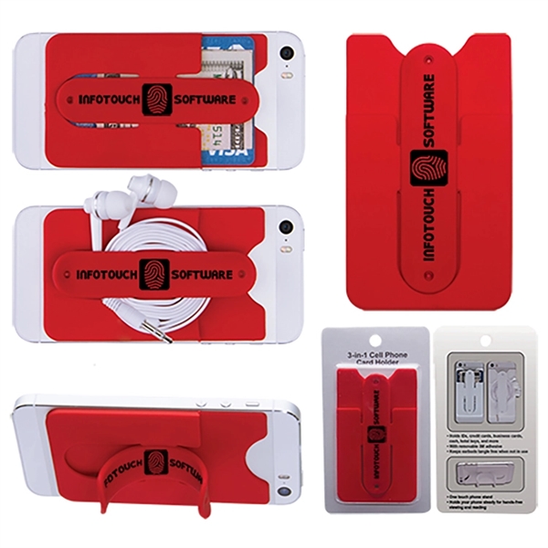3-in-1 cell phone card holder with retail packaging, ear bud storage... from ASI 62190 Illini