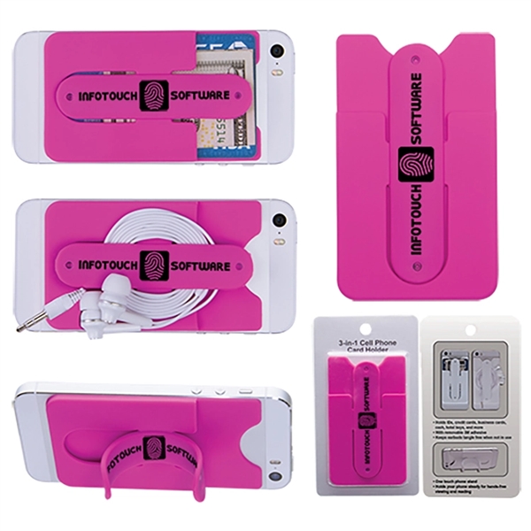 3-in-1 cell phone card holder with retail packaging, ear bud storage... from ASI 62190 Illini