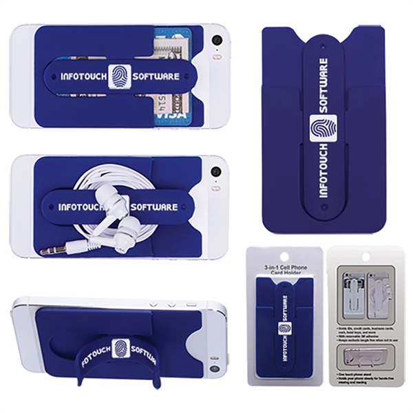 3-in-1 cell phone card holder with retail packaging, ear bud storage... from ASI 62190 Illini