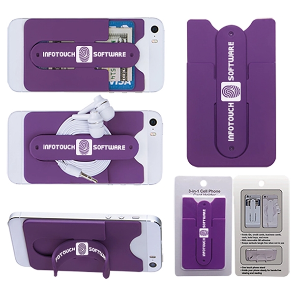3-in-1 cell phone card holder with retail packaging, ear bud storage... from ASI 62190 Illini