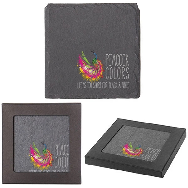Natural slate drink coaster with feet to protect furniture.... from ASI 62190 Illini