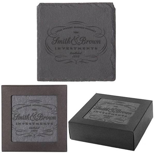 Set of 4 natural slate drink coasters with feet to protect... from ASI 62190 Illini