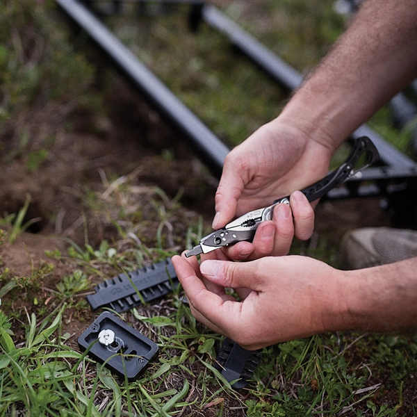 Lightweight multi-tool with tungsten DLC coating, pliers, wire cutters, blade, carabiner... from ASI 46170 Compass Industries Inc