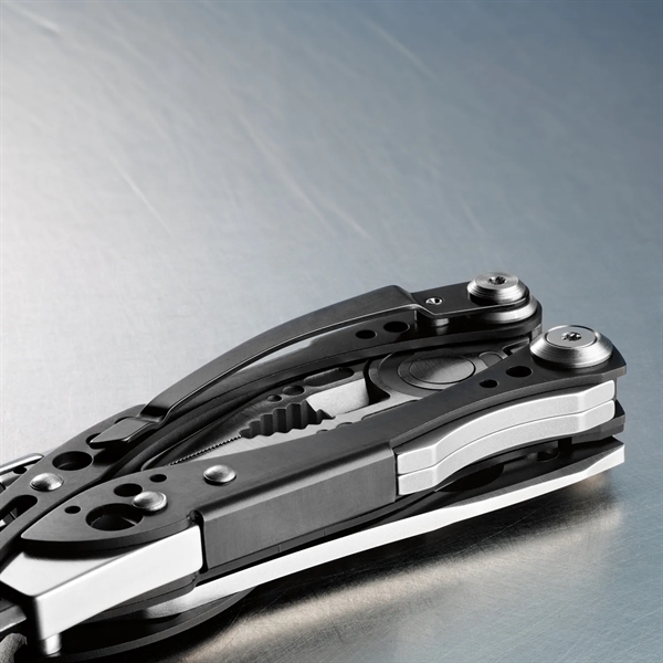 Lightweight multi-tool with tungsten DLC coating, pliers, wire cutters, blade, carabiner... from ASI 46170 Compass Industries Inc