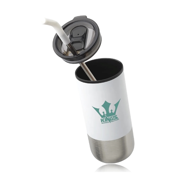 Hybrid stainless steel plastic tumbler with straw, 20 oz. capacity plus... from ASI 37218 Athena Promo (tm)