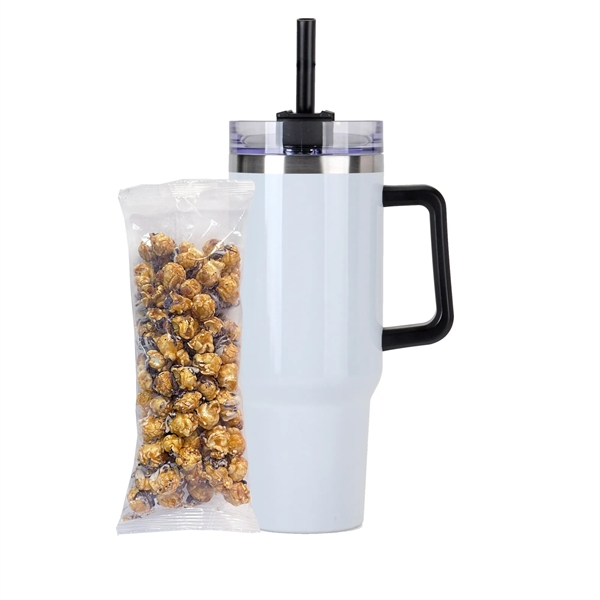 Tapered Tumbler w/ Handle & Straw - 40 oz., White &... from ASI 71685 Midnite Snax® / Promo Revolution