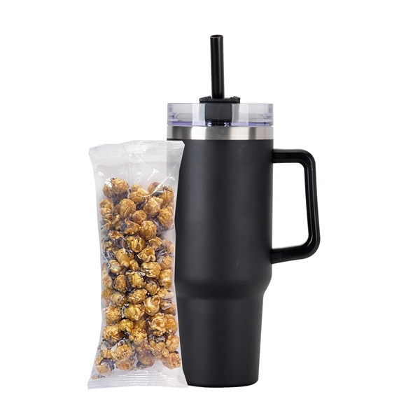 Tapered Tumbler w/ Handle & Straw - 40 oz., White &... from ASI 71685 Midnite Snax® / Promo Revolution