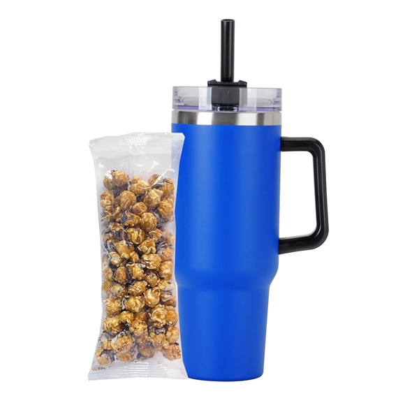 Tapered Tumbler w/ Handle & Straw - 40 oz., White &... from ASI 71685 Midnite Snax® / Promo Revolution