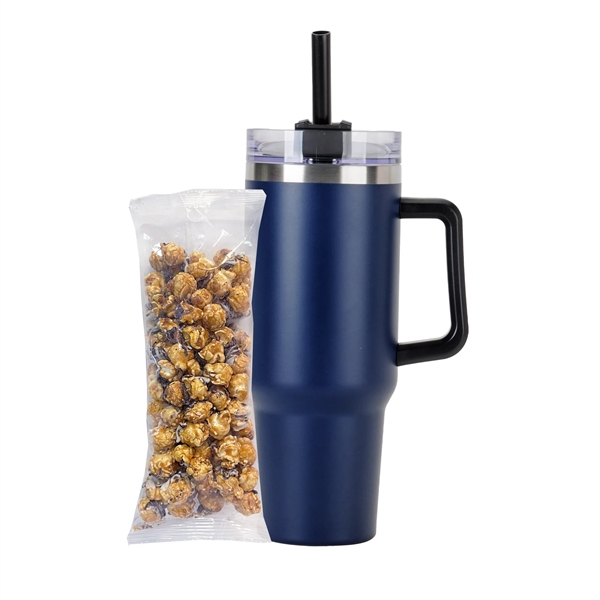 Tapered Tumbler w/ Handle & Straw - 40 oz., White &... from ASI 71685 Midnite Snax® / Promo Revolution