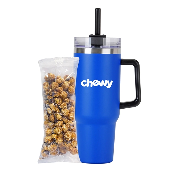 Tapered Tumbler w/ Handle & Straw - 40 oz., White &... from ASI 71685 Midnite Snax® / Promo Revolution
