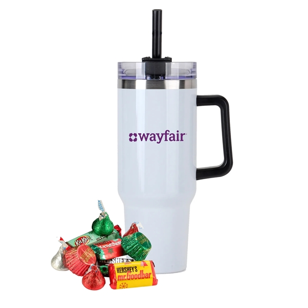 Tapered Tumbler w/ Handle & Straw - 40 oz., Holiday Mix.... from ASI 71685 Midnite Snax® / Promo Revolution
