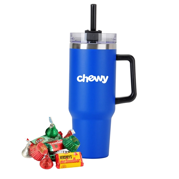 Tapered Tumbler w/ Handle & Straw - 40 oz., Holiday Mix.... from ASI 71685 Midnite Snax® / Promo Revolution