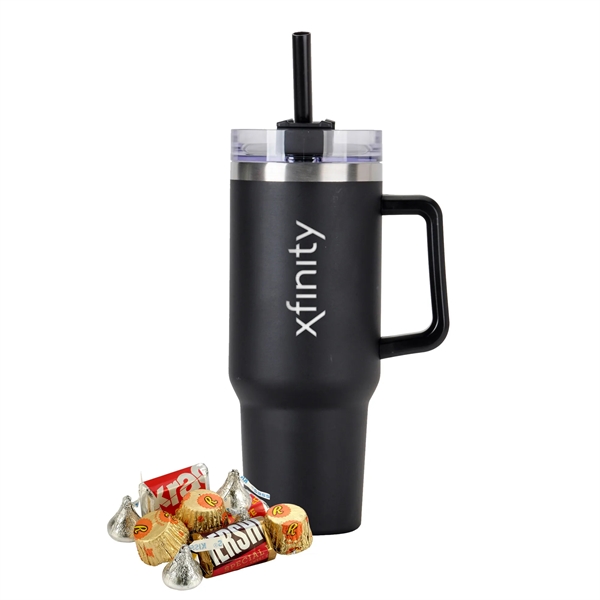 Tapered Tumbler w/ Handle & Straw - 40 oz., Everyday Mix.... from ASI 71685 Midnite Snax® / Promo Revolution