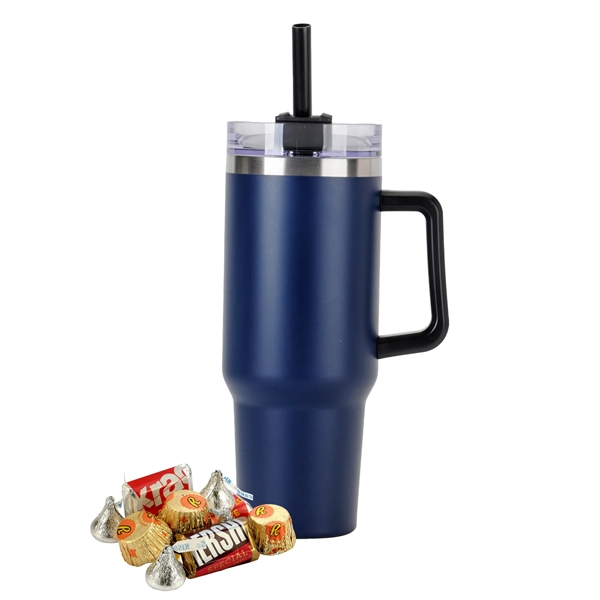 Tapered Tumbler w/ Handle & Straw - 40 oz., Everyday Mix.... from ASI 71685 Midnite Snax® / Promo Revolution