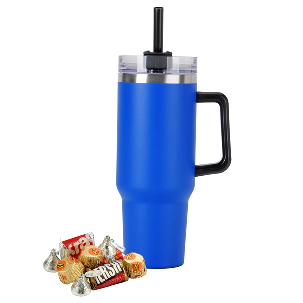Tapered Tumbler w/ Handle & Straw - 40 oz., Everyday Mix.... from ASI 71685 Midnite Snax® / Promo Revolution