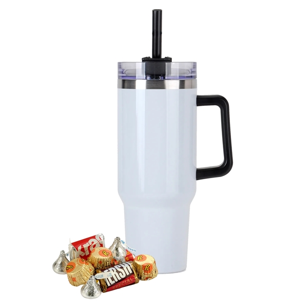 Tapered Tumbler w/ Handle & Straw - 40 oz., Everyday Mix.... from ASI 71685 Midnite Snax® / Promo Revolution