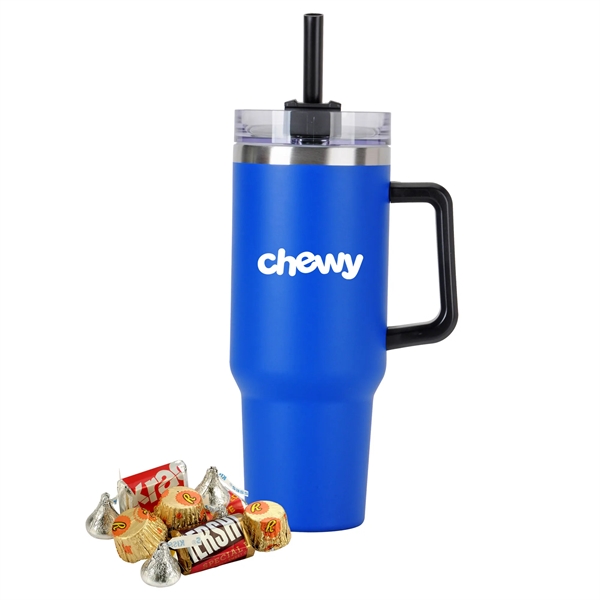 Tapered Tumbler w/ Handle & Straw - 40 oz., Everyday Mix.... from ASI 71685 Midnite Snax® / Promo Revolution